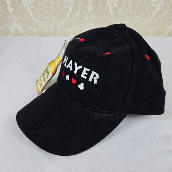 World Series of Poker "Player" Ball Cap Bottle Opened in Cap Black Red White NWT - Picture 2 of 14